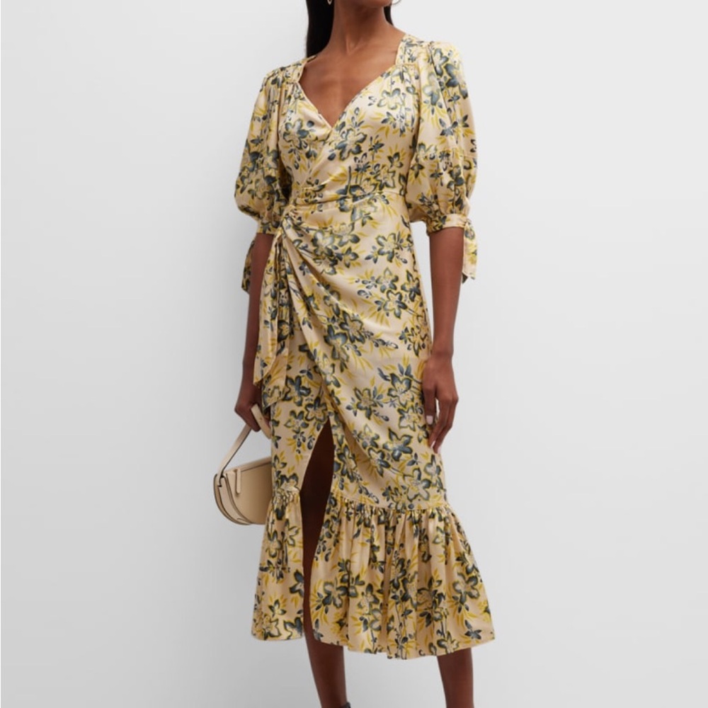 Cinq a Sept Yellow Floral Midi Dress